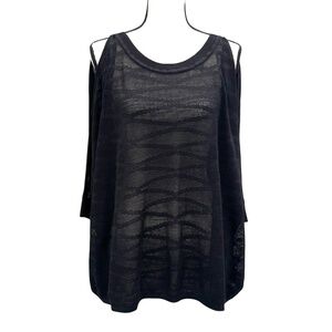 DKNY BLACK SILK COLD SHOULDER DOLMAN SLEEVE GEOMETRIC KNIT SWEATER